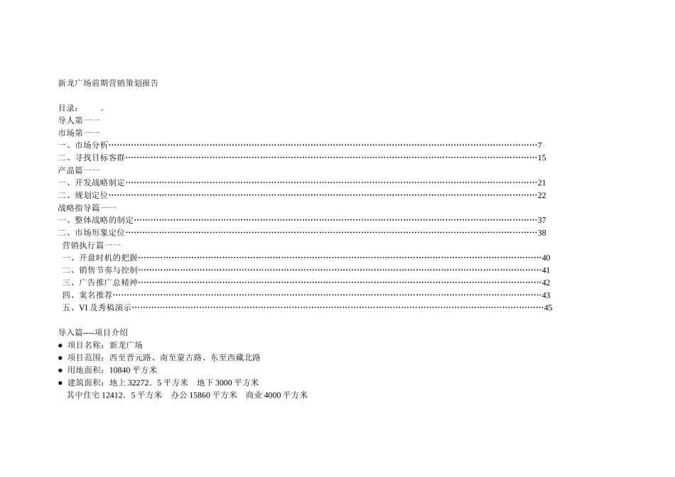 新龙广场前期营销策划报告(1)_第1页