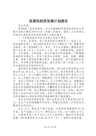 县国民经济发展计划报告