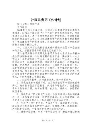 社区共青团工作计划