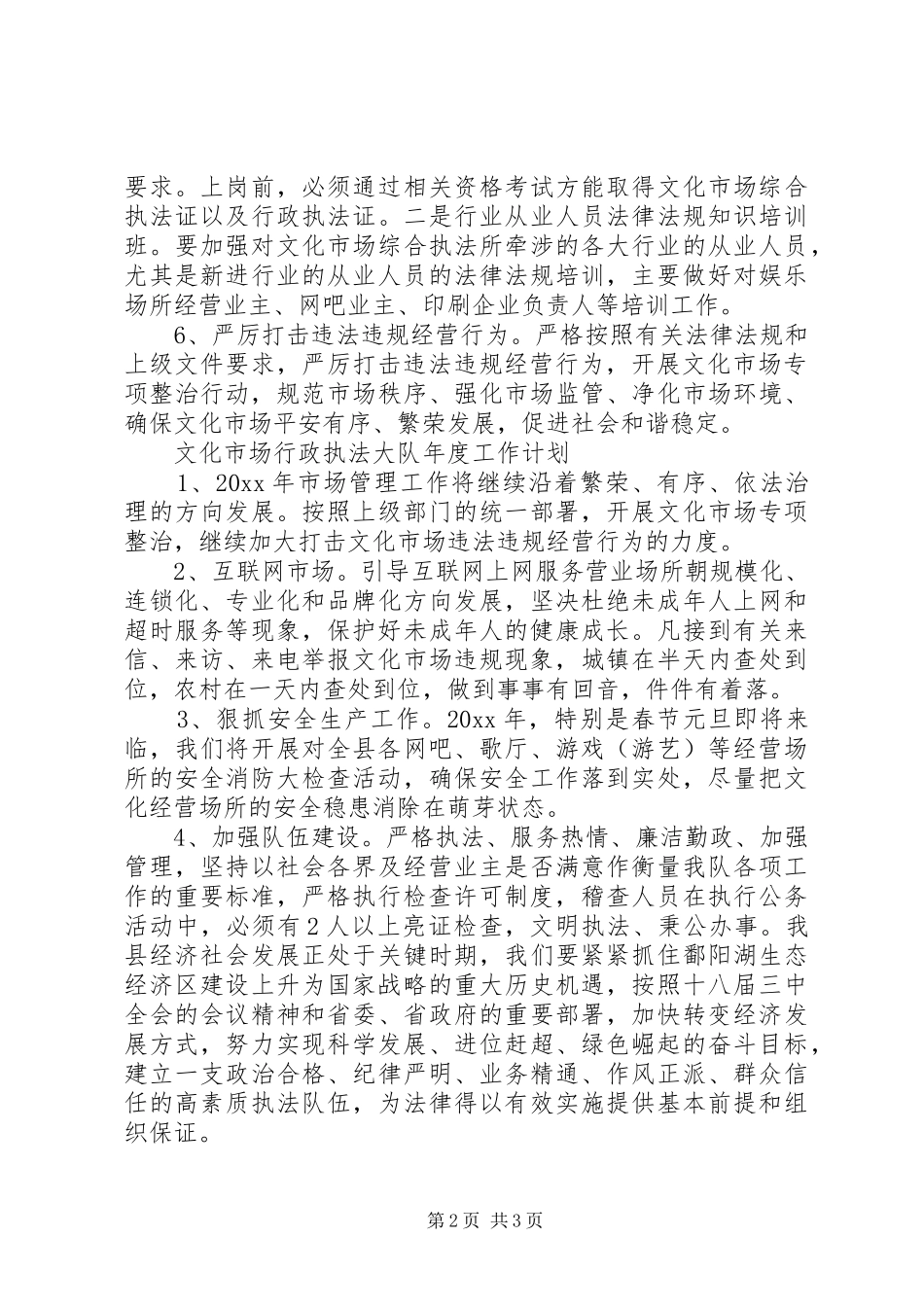 文化市场行政执法大队年度工作计划范文大全_第2页