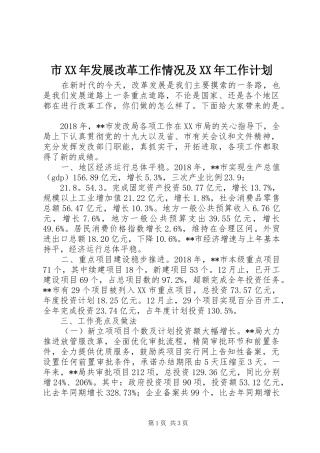 市XX年发展改革工作情况及XX年工作计划