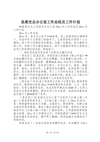 县委史志办公室工作总结及工作计划