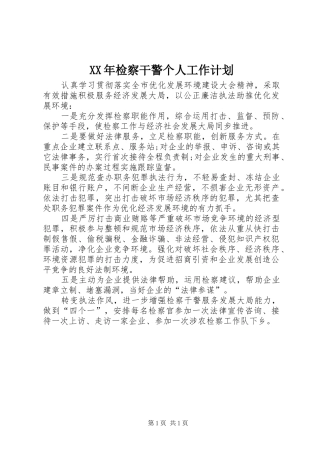 XX年检察干警个人工作计划