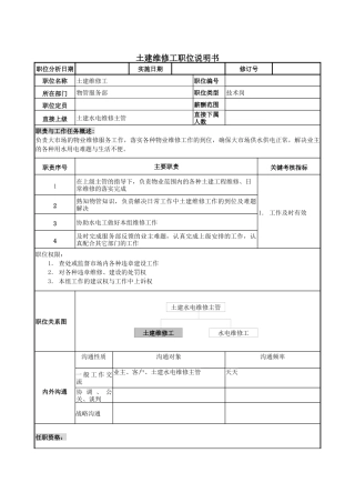 物管行业-服务部-土建维修工岗位说明书
