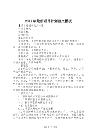 20XX年最新项目计划范文模板