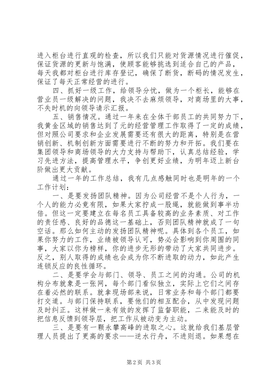 百货区域柜长年度工作总结及年工作计划_第2页