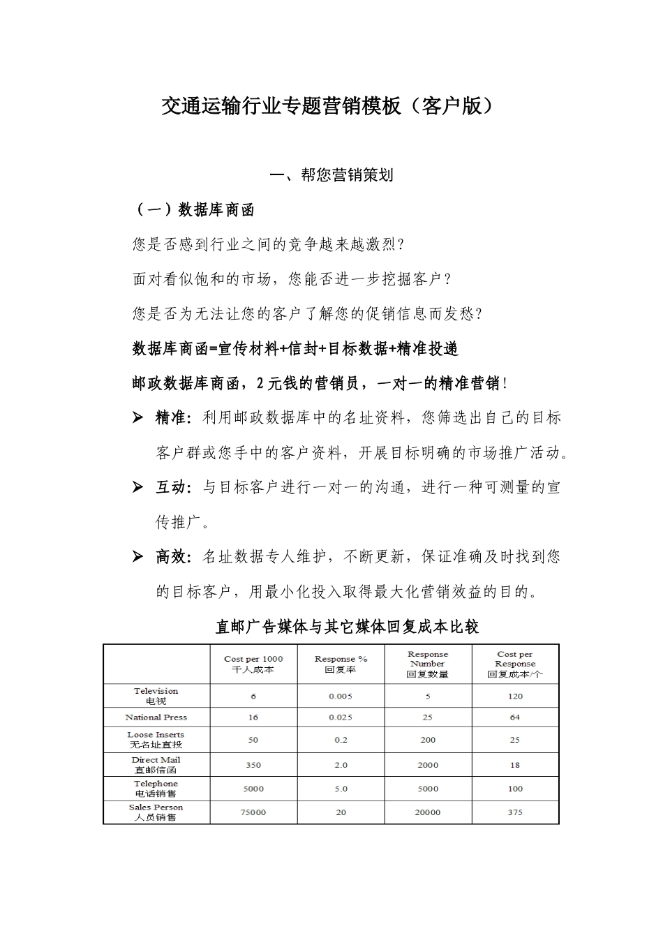 邮政服务中小企业：交通运输行业专题营销模板(客户版)_第2页
