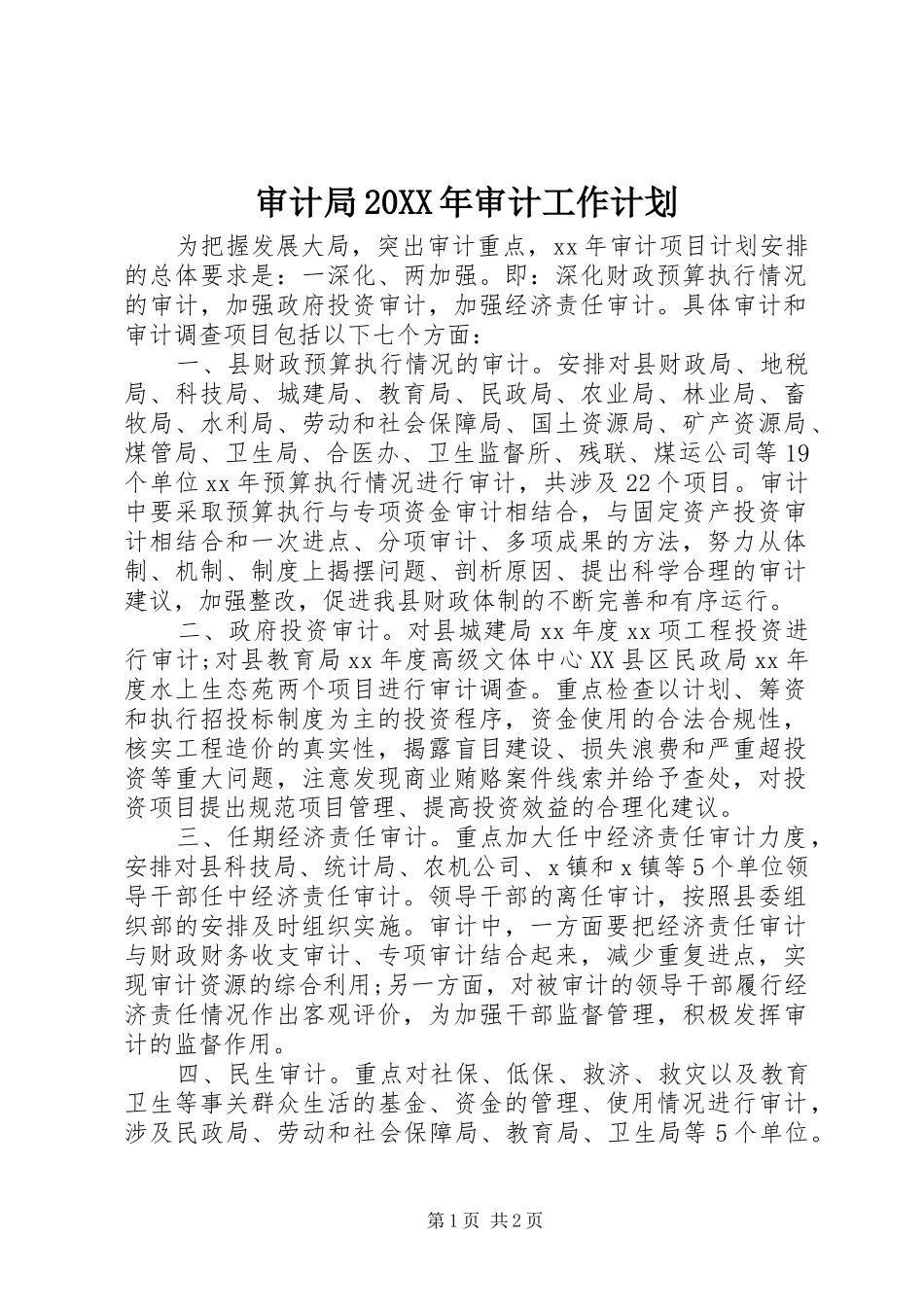审计局20XX年审计工作计划_第1页