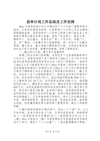 县审计局工作总结及工作安排
