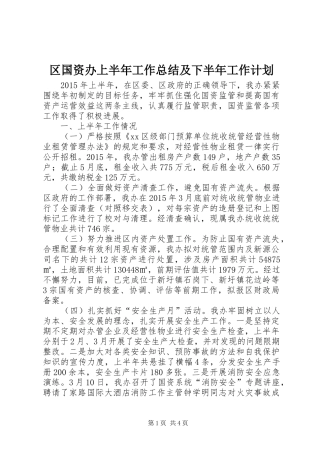 区国资办上半年工作总结及下半年工作计划
