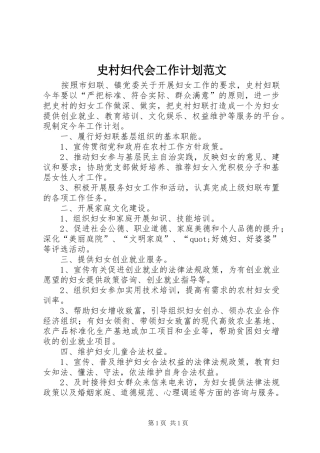 史村妇代会工作计划范文