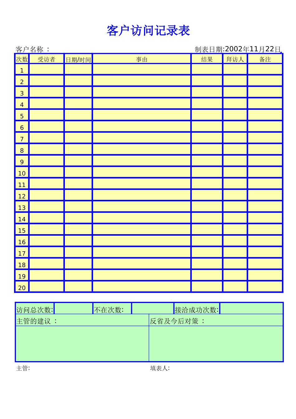 客户访问记录表_第1页