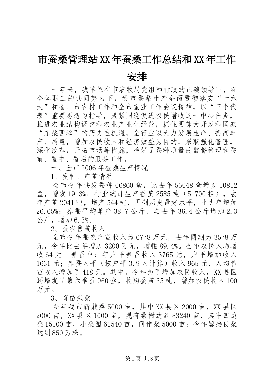 市蚕桑管理站XX年蚕桑工作总结和XX年工作安排_第1页