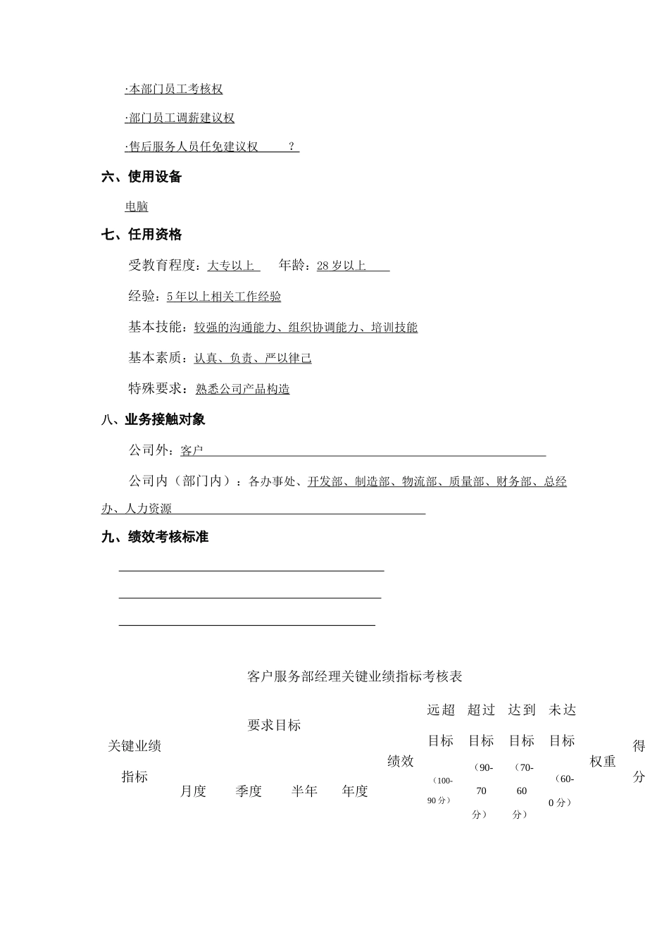 松川公司客户服务经理工作说明书_第3页