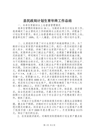 县民政局计划生育年终工作总结