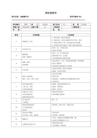 某大型跨国连锁超市电脑操作员岗位说明书