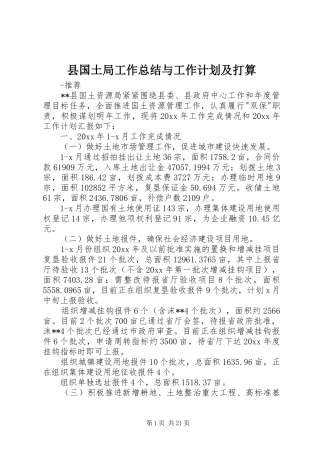 县国土局工作总结与工作计划及打算