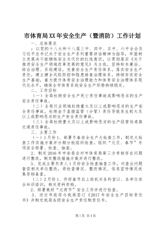 市体育局XX年安全生产（暨消防）工作计划