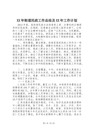 XX年街道民政工作总结及XX年工作计划