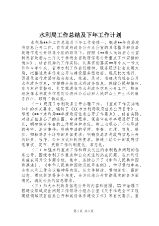 水利局工作总结及下年工作计划