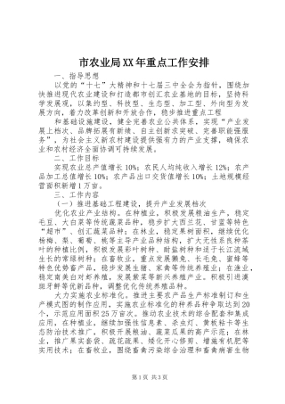 市农业局XX年重点工作安排