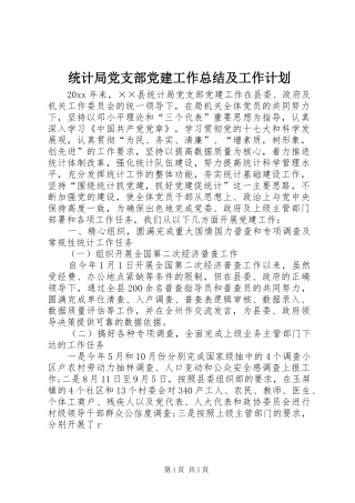 统计局党支部党建工作总结及工作计划