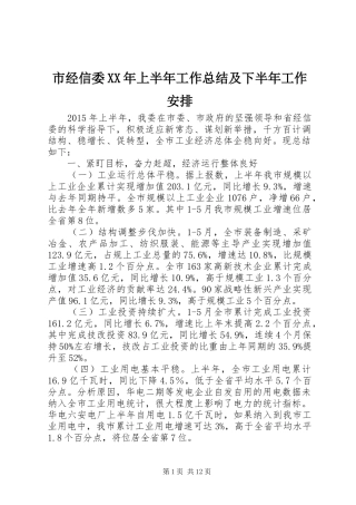 市经信委XX年上半年工作总结及下半年工作安排