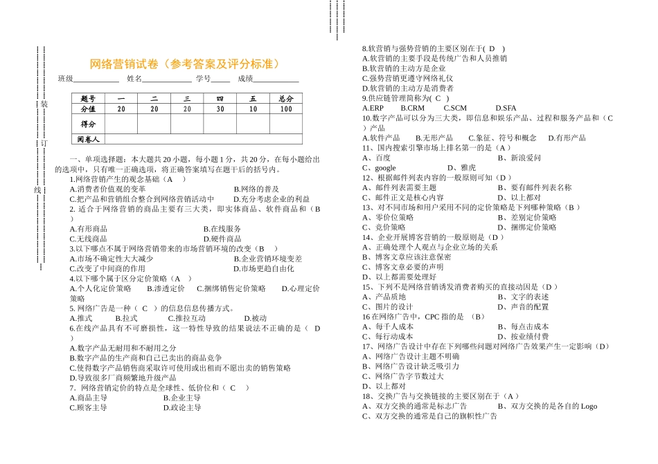 网络营销试卷_第1页