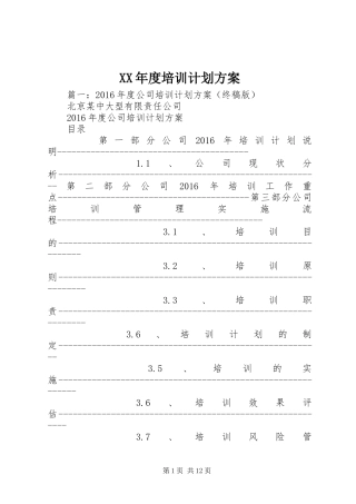 XX年度培训计划方案