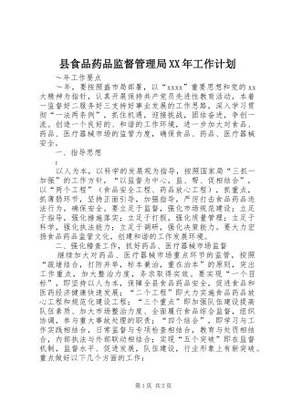 县食品药品监督管理局XX年工作计划
