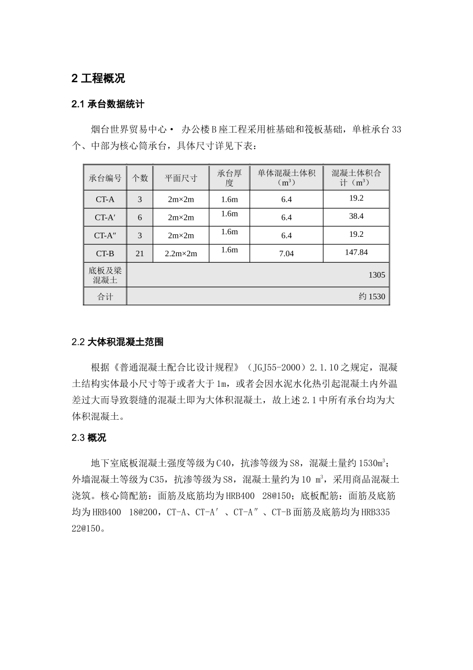 烟台世界贸易中心办公楼b座工程【地下室底板大体积混凝土施工方案】_第2页