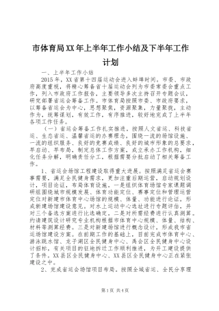 市体育局XX年上半年工作小结及下半年工作计划
