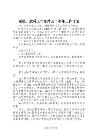 系统开发科工作总结及下半年工作计划