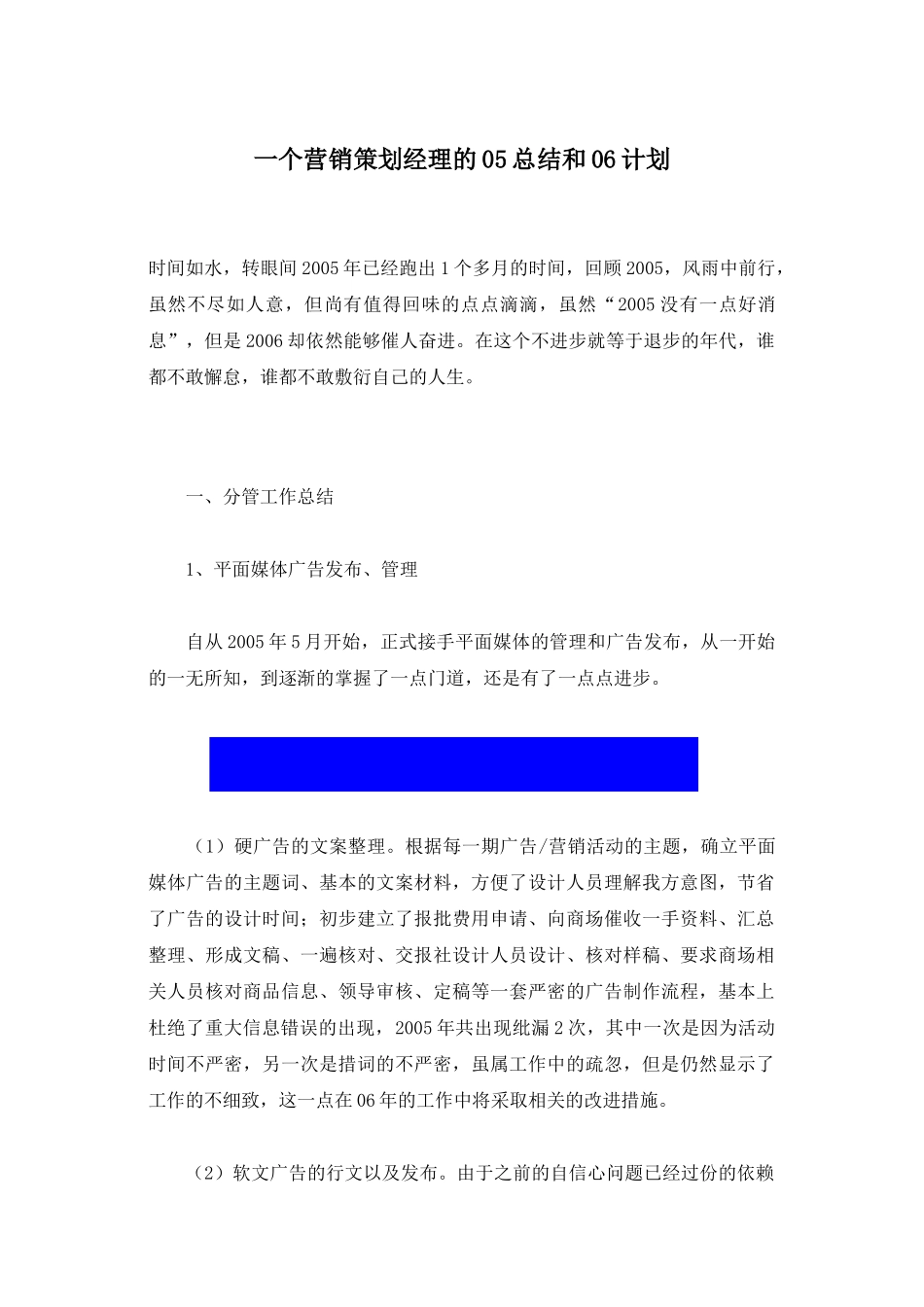 营销策划经理的总结及计划_第1页