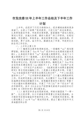 市发改委XX年上半年工作总结及下半年工作计划