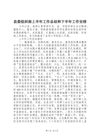 县委组织部上半年工作总结和下半年工作安排
