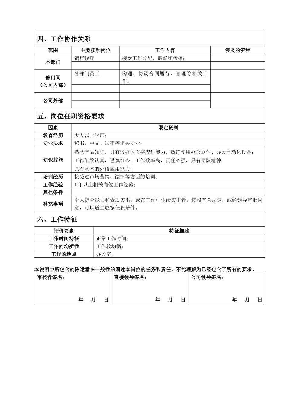 销售部合同专员岗位说明书_第2页