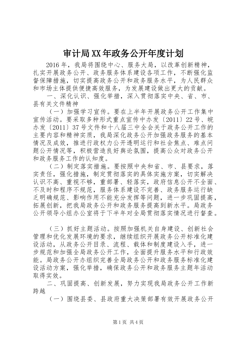 审计局XX年政务公开年度计划_第1页