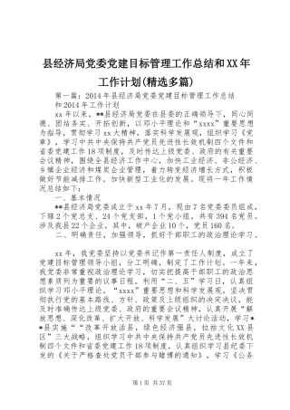 县经济局党委党建目标管理工作总结和XX年工作计划(精选多篇)