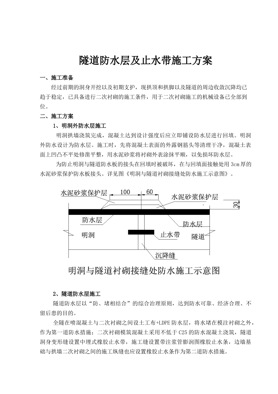 隧道防水层、止水带施工方案_第1页