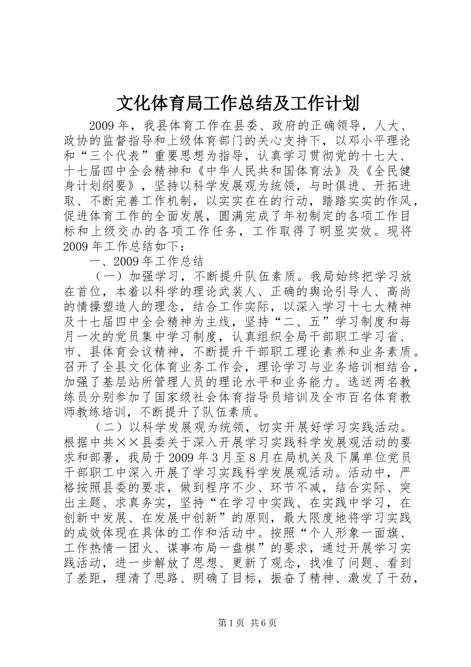 文化体育局工作总结及工作计划_第1页