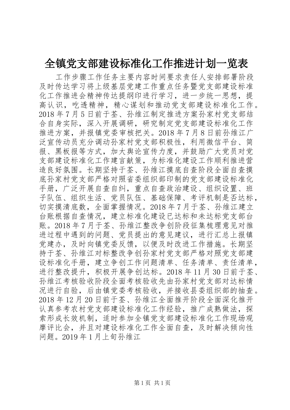 全镇党支部建设标准化工作推进计划一览表_第1页