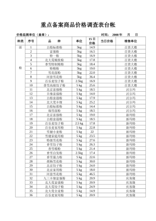 重点备案商品价格调查表台帐