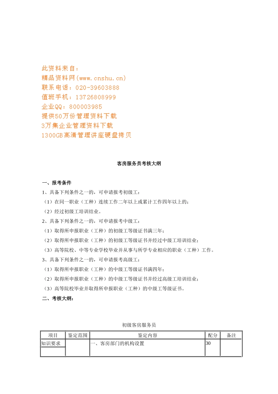 客房服务员考核资料_第1页