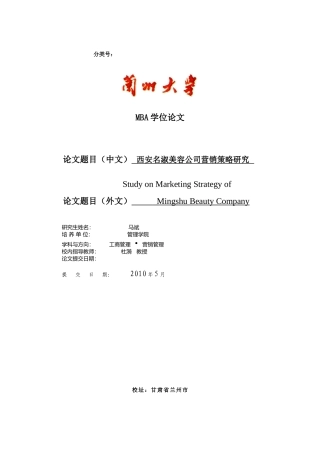 西安名淑美容公司营销策略研究