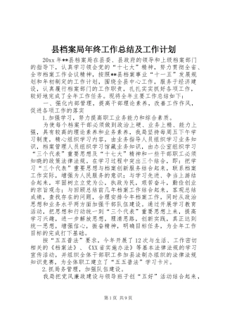 县档案局年终工作总结及工作计划