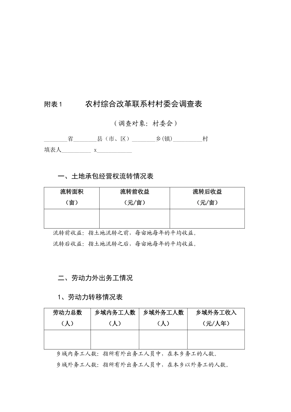 农村综合改革联系村村委会调查表汇编_第1页