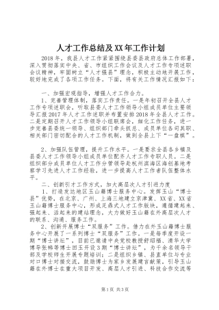 人才工作总结及XX年工作计划