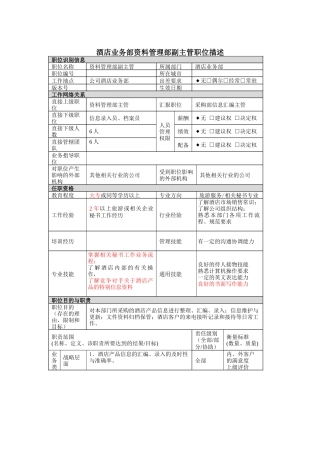 酒店业务部资料管理副主管主管岗位说明书