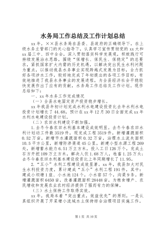 水务局工作总结及工作计划总结